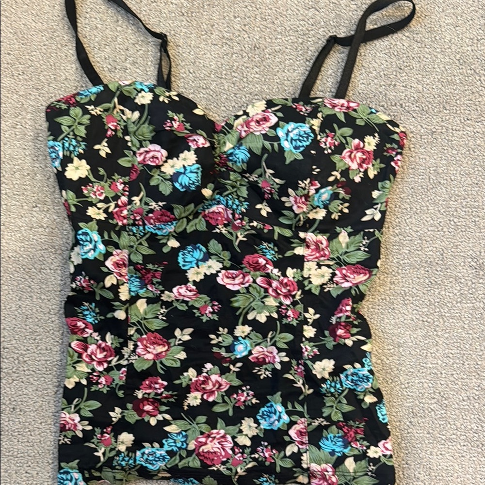 bebe Black and Pink Bustier Camisole Top